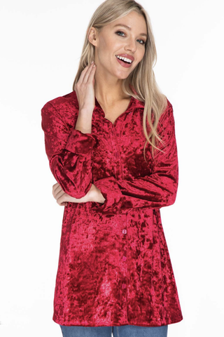 GORGEOUS SOLID CRUSHED VELVET BUTTON DOWN SHIRT