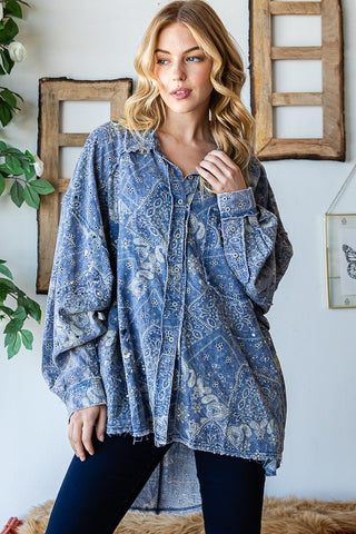 SCARF PRINT HIGH LOW BUTTON FRONT SHIRT