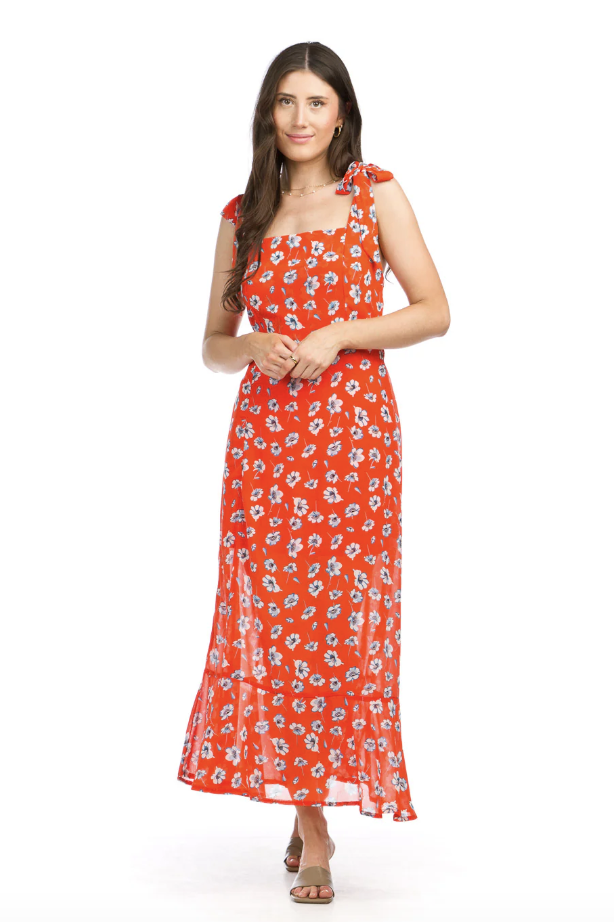 SLEEVELESS FLORAL PRINT SQUARE NECK GEORGETTE MAXI DRESS