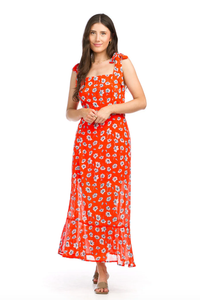 SLEEVELESS FLORAL PRINT SQUARE NECK GEORGETTE MAXI DRESS