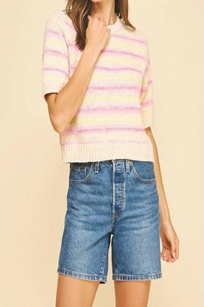 COLORFUL AND CUTE MULTICOLOR SHORT SLEEVE KNIT SWEATER