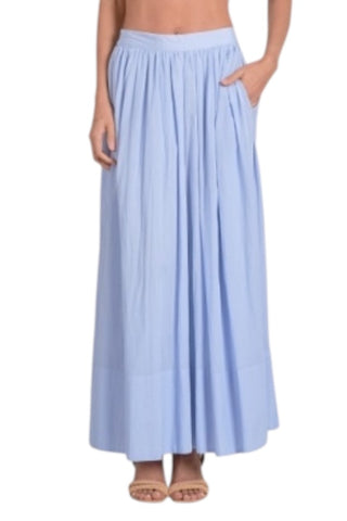 A-line midi skirt with pockets and flowy hem.