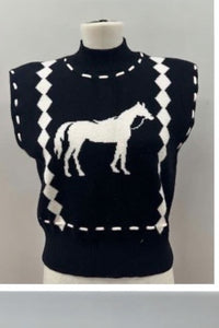 WESTERN FLAIR SLEEVELESS HORSE KNIT VEST