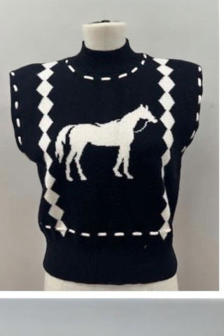 WESTERN FLAIR SLEEVELESS HORSE KNIT VEST
