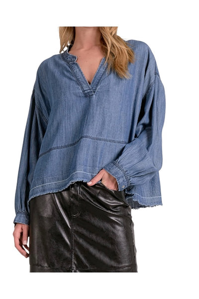 EVERYDAY EDGY ELAN DARK WASH DENIM HENLEY TOP