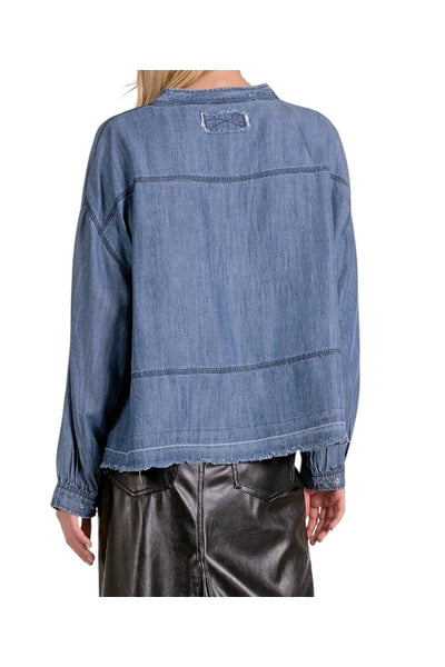 EVERYDAY EDGY ELAN DARK WASH DENIM HENLEY TOP