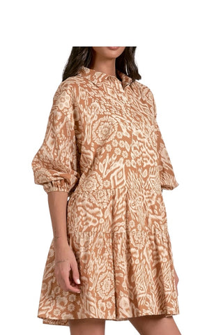 CHARMING ELAN ACORN PRINT TIERED DRESS