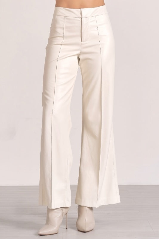 SOFT AND FLATTERING ELAN CREAM FAUX LEATHER  PANTS