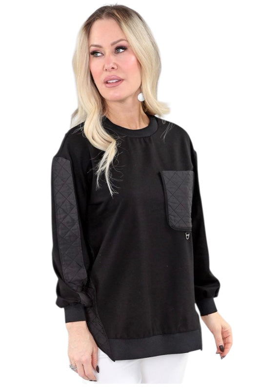 EFFORTLESSLY ELEVATED LONG SLEEVE QUILTED PULLOVER