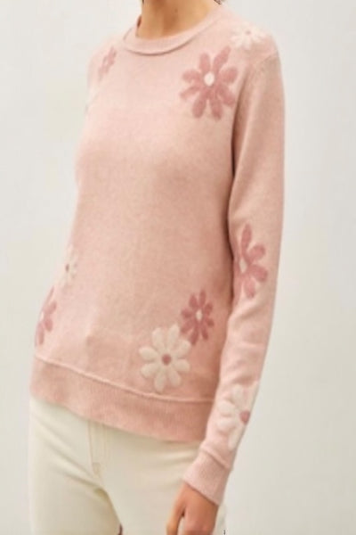 ELEGANT AND WHIMSY FLORAL ACCENT WOOL BLEND SWEATER