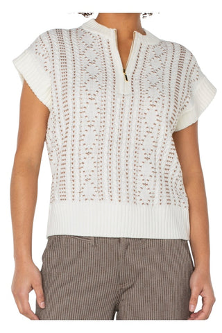 ELEVATED CASUAL CAP SLEEVE DOLMAN ZIP SWEATERD