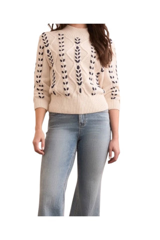 COZY GLAM CABLE KNIT 3/4 SLEEVE MOCK NECK SWEATER