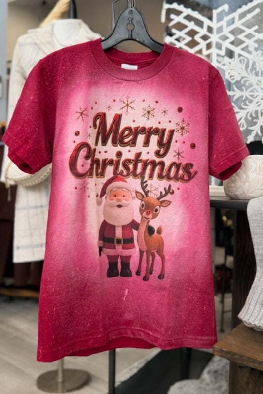 FESTIVE SANTA AND RUDOLPH MERRY CHRISTMAS T SHIRT