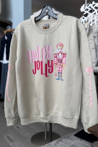 FESTIVE AND SOFT HOLLY JOLLY NUTCRACKER GRAPHIC HOLIDAY SWEATSHIRT