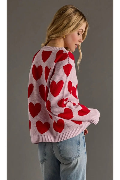 DARLING PINK SWEATER WITH RED HEARTS