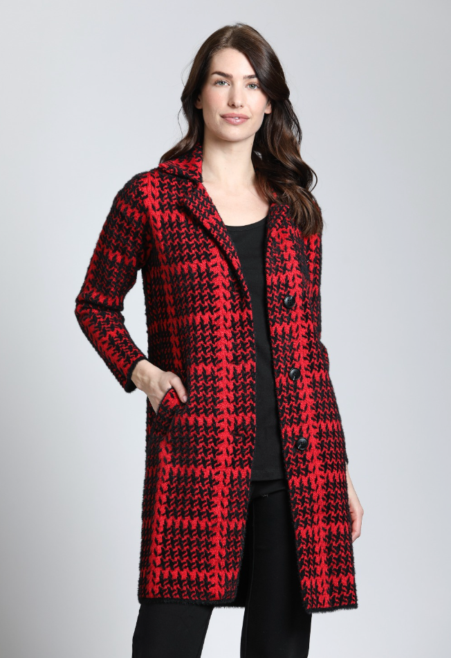 HOUNDSTOOTH SINGLE BREASTED KNIT SWEATER COAT