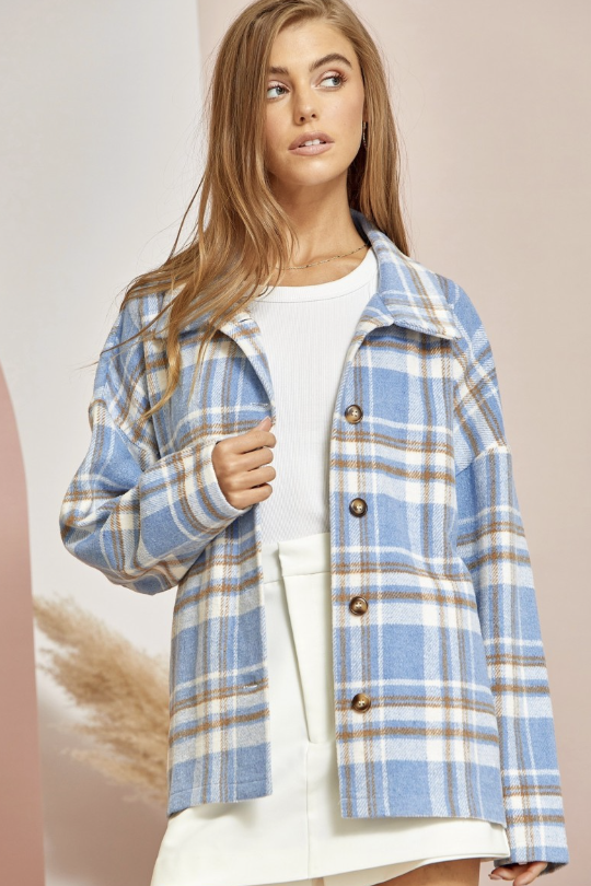 SOFT FUN PLAID THICK FELTED JACKET