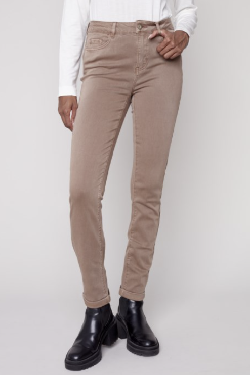 CUFFED HEM COLORED TWILL MED RISE JEAN