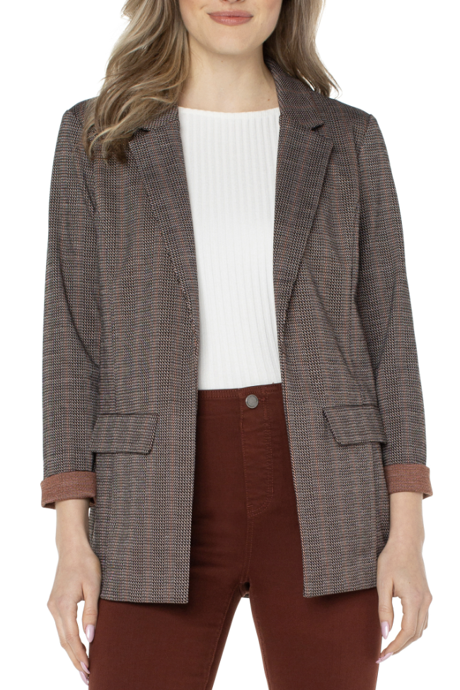 SMALL PLAID JACQUARD PRINT BOYFRIEND BLAZER