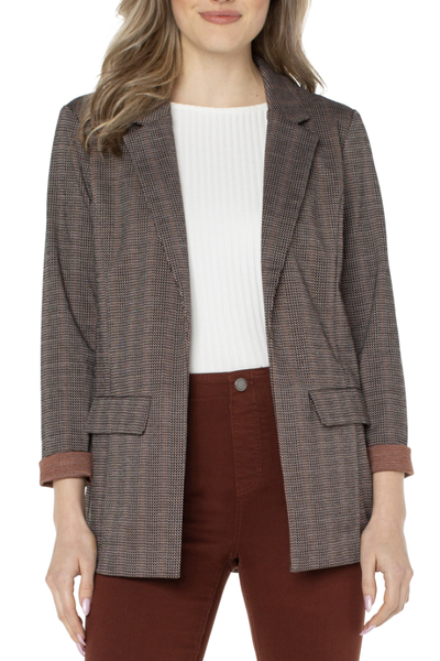 SMALL PLAID JACQUARD PRINT BOYFRIEND BLAZER
