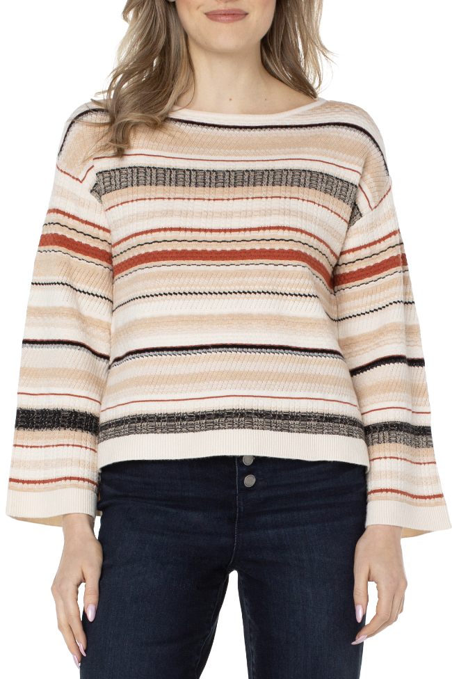 SOFT BOATNECK TEXTURED STRIPED SWEATER