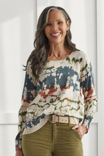 MULTI TIE DYE PRINT KNIT CREW NECK SWEATER