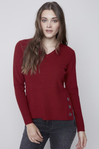 SOLID PLUSHY SWEATER W/SIDE GROMMETS AT SIDE PLACKET