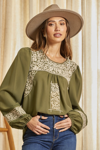BEAUTIFUL FLORAL EMBROIDERY DETAILED LS TOP