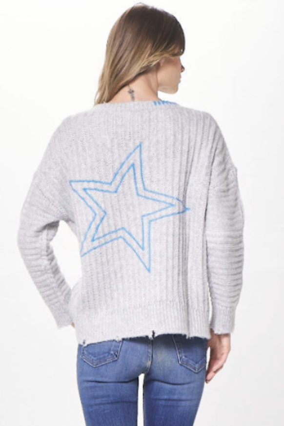 STAR BACK EMBROIDERY SWEATER V-NECK SWEATER