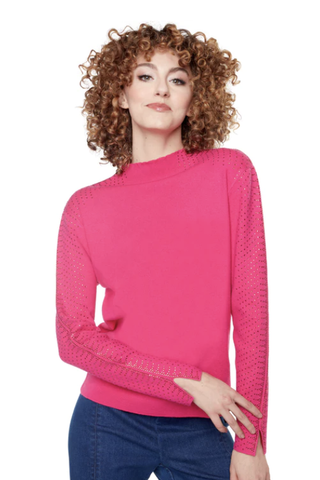 SOLID RHINESTONE EMBELLISHED SPLIT SLEEVE SWEATER