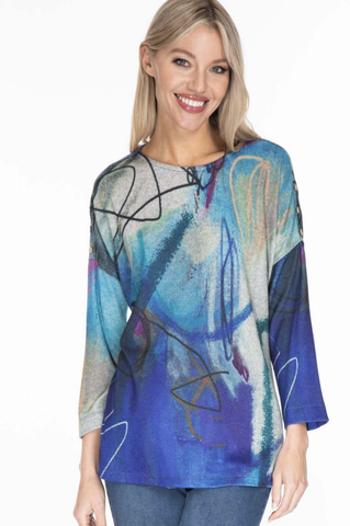 SOFT ABSTRACT PRINT BRUSHED KNIT LS TOP