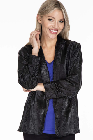GORGEOUS SNAKE PRINT FITTED BLACK LEATHER BLAZER