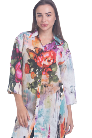 BEAUTIFUL FLORAL PRINT BUTTON DOWN TUNIC