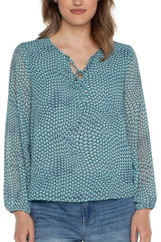 MULTI DOTTED WOVEN NECK TIE BLOUSE