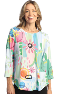 SUNNY PRINTED SOFT TOUCH KNIT 3/4 SLEEVE TUNIC