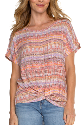 MULTI COLOR SOFT TEXTURED KNIT TWISTED FRONT TEE