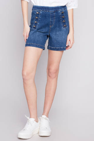 CUTE COMFORT STRETCH SHORTS W/FRONT BUTTON DETAIL