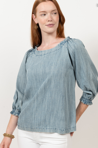 CLASSIC WASHED TENCEL 3/4 SMOCK SLEEVE BLOUSE