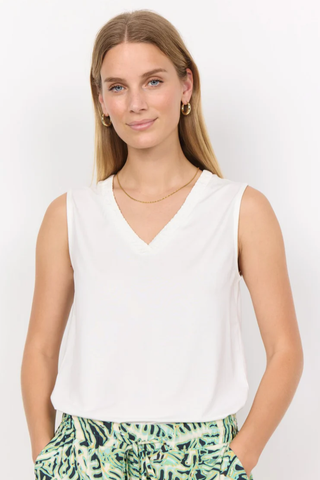 BEAUTIFUL SOFT SOLID RUCHED V-NECK SLEEVELESS TANK