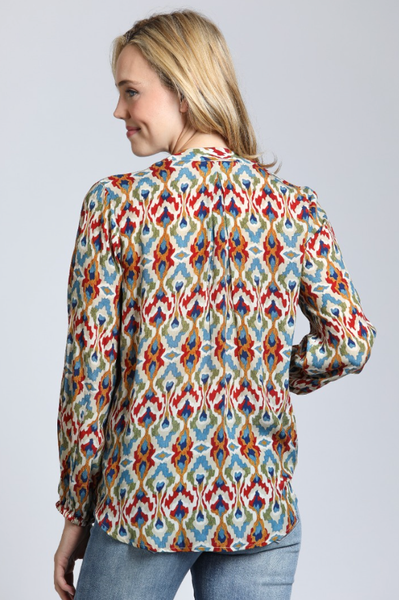 BEAUTIFUL MULTI IKAT PRINTED V-NECK CROSS OVER TOP