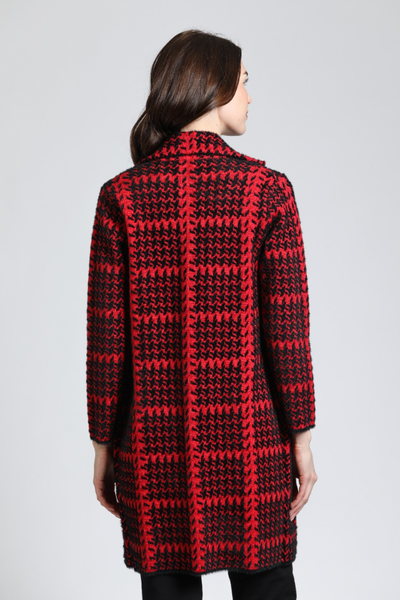 HOUNDSTOOTH SINGLE BREASTED KNIT SWEATER COAT