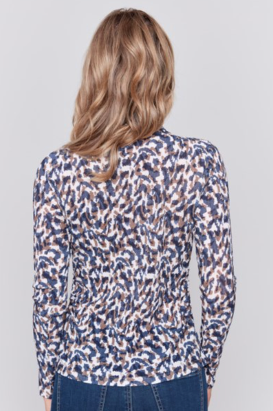 GORGEOUS PRINT TEXTURED MOCK NECK TOP