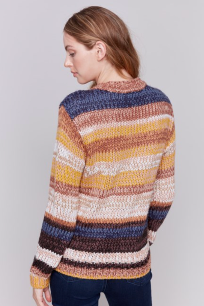 MULTI PATTERN YARN DYE STRIPE KNIT SWEATER