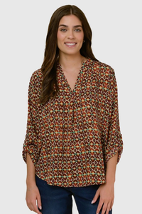 BEAUTIFUL PRINTED 3/4 SLEEVE SPLIT NECK CREPE TOP