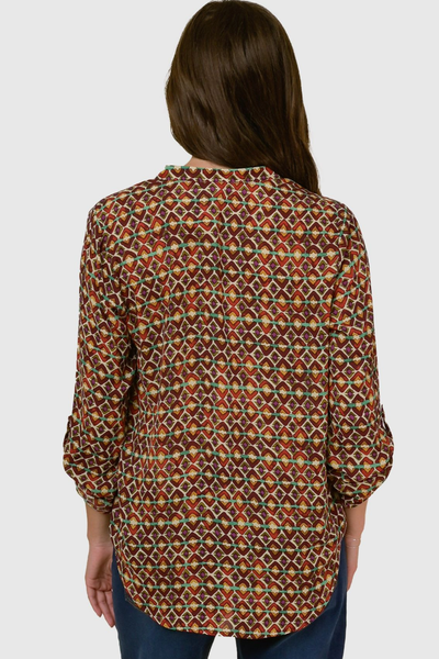 BEAUTIFUL PRINTED 3/4 SLEEVE SPLIT NECK CREPE TOP