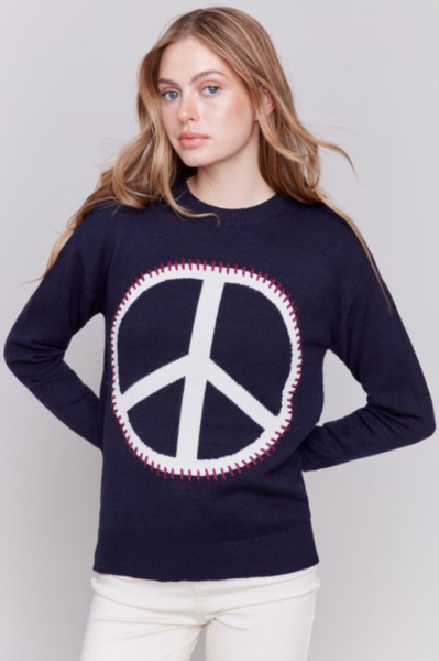 CUTE PEACE SIGN BLANKET STITCHED SWEATER