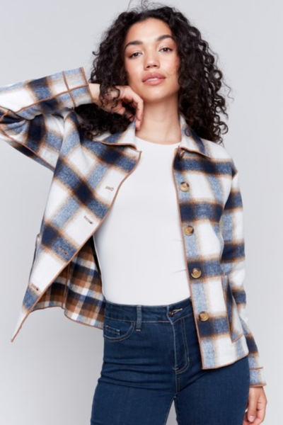 GORGEOUS SOFT REVERSIBLE PLAID BUTTON FRONT JACKET