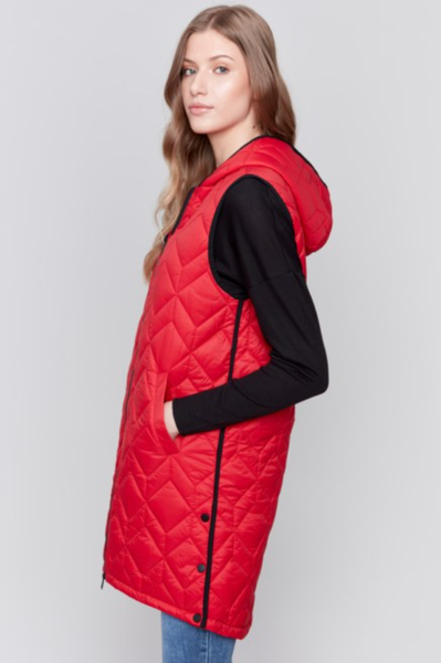 BEAUTIFUL QUILTED LONG PUFFER VEST W/CONTRAST SEAM