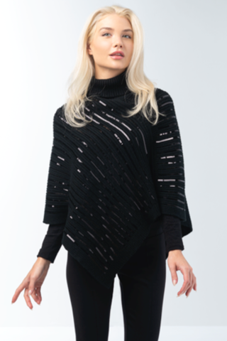 SEQUINED RIBBED COWL NECK SWEATER PONCHO