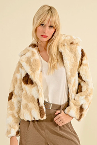 SUPER SOFT TEXTURE FAUX FUR PRINTED JACKET